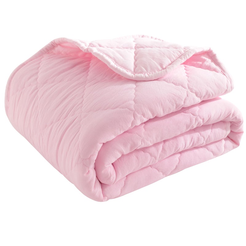 BEDSUM 100% Brushed Microfiber Down Alternative Toddler Comforter, Ultra Soft Lightweight and Warm Breathable Crib Quilted Blanket for Nursery Stroller Bed, 39x47 Inches, Pink - Image 1